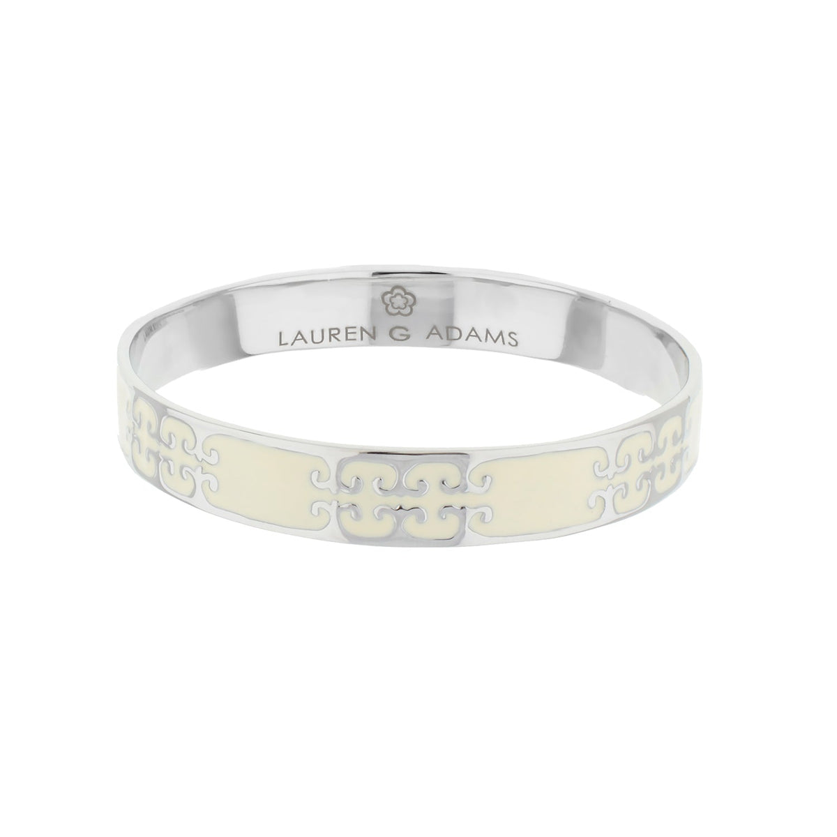 Gothic Love Slip-On Bangle by Lauren G Adams, silver bracelet with cream enamel and scrollwork on Tampa Home & Garden Store