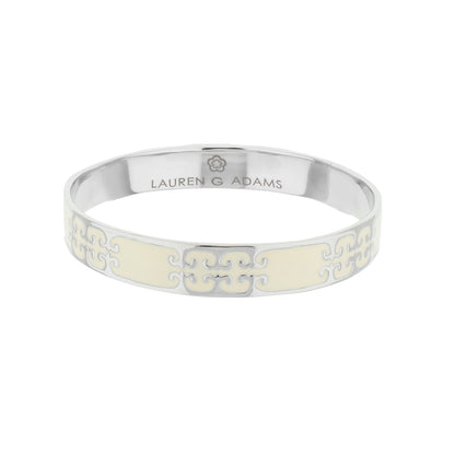 Gothic Love Slip-On Bangle by Lauren G Adams, silver bracelet with cream enamel and scrollwork on Tampa Home & Garden Store