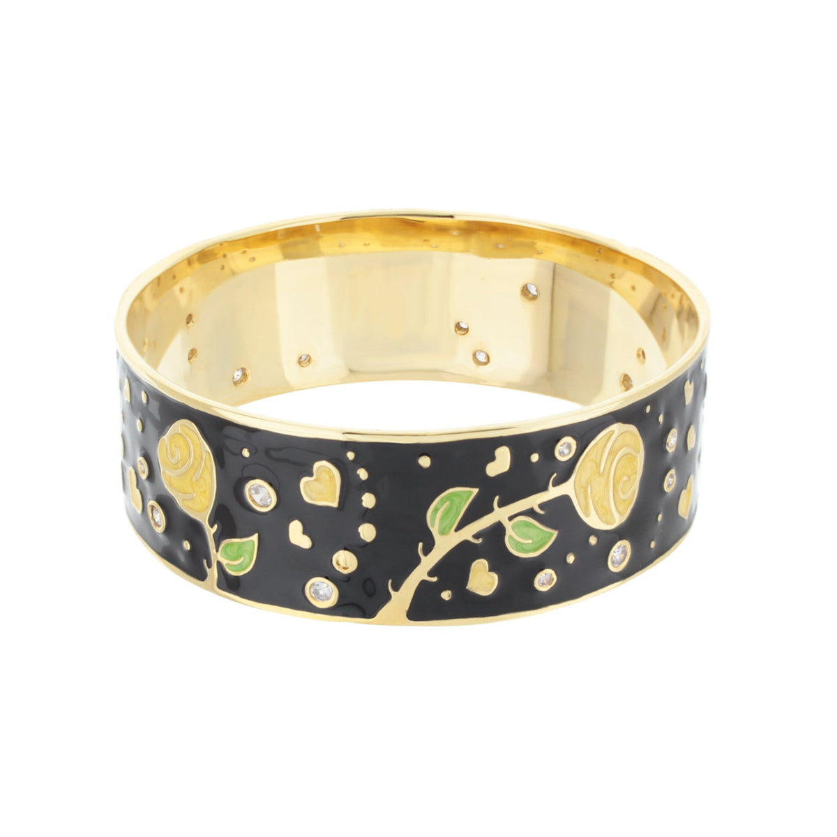 The Golden Rose Bangle and Black Daisy Enamel Charm