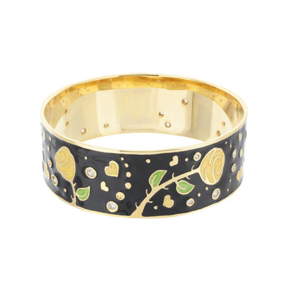The Golden Rose Bangle and Black Daisy Enamel Charm