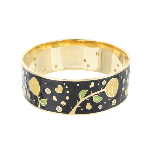 Daisy Love Bangle — Golden Rose, black enamel bracelet with gold floral accents by Lauren G Adams on Tampa Home & Garden Store