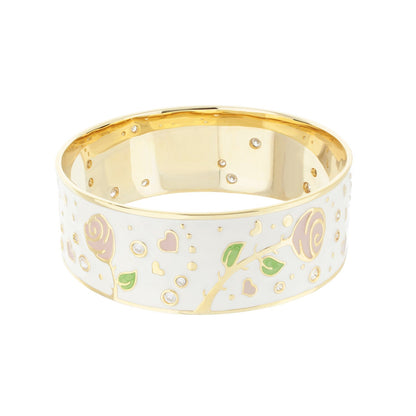 The Golden Rose Bangle and Black Daisy Enamel Charm