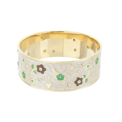 Gold Plated Daisy Enamel Bangle In The Beige