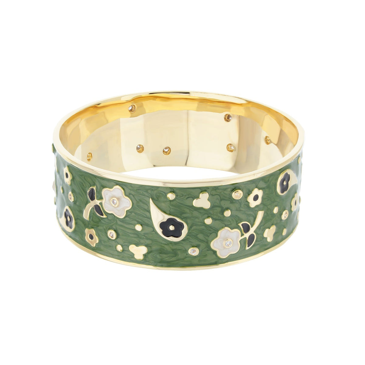 Gold Plated Daisy Enamel Bangle In The Beige