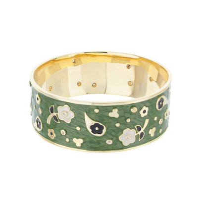 Gold Plated Daisy Enamel Bangle In The Beige