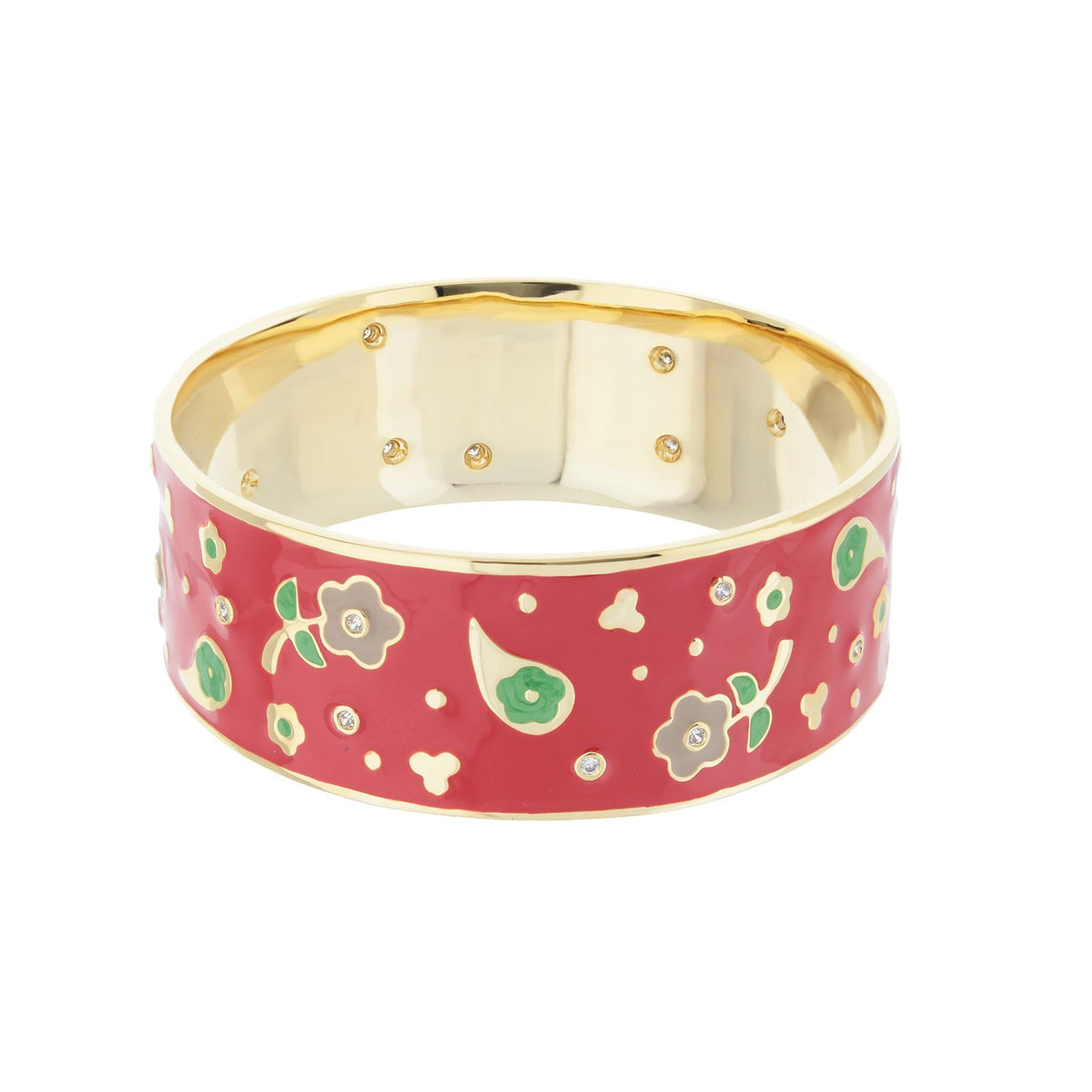 Gold Plated Daisy Enamel Bangle In The Beige