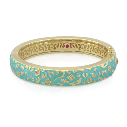 Fleur de Love bangle hinge bracelet turquoise enamel with gold filigree crystals Lauren G Adams on Tampa Home & Garden Store