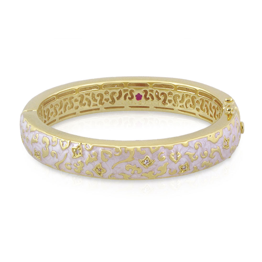 Fleur de Love bangle lavender enamel with gold filigree and hinge safety lock by Lauren G Adams on Tampa Home & Garden Store