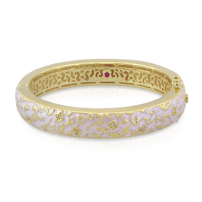Fleur de Love bangle lavender enamel with gold filigree and hinge safety lock by Lauren G Adams on Tampa Home & Garden Store