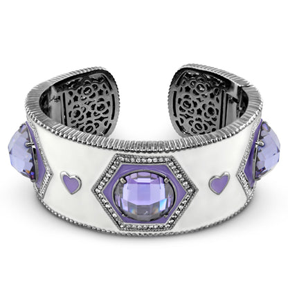 Royal Knight Cuff Bangle white enamel band with purple gemstone centerpiece and hearts on Tampa Home & Garden Store