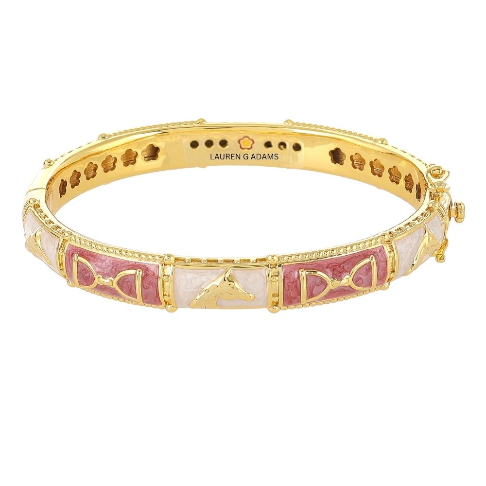 Equestrian Bangle Coral Stirrup goldtone hinged bracelet coral horse accents Lauren G Adams on Tampa Home & Garden Store