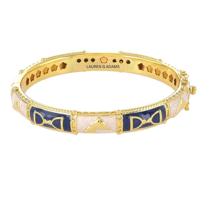 Equestrian bangle Coral Stirrup with blue enamel, hinged safety lock Lauren G Adams on Tampa Home & Garden Store