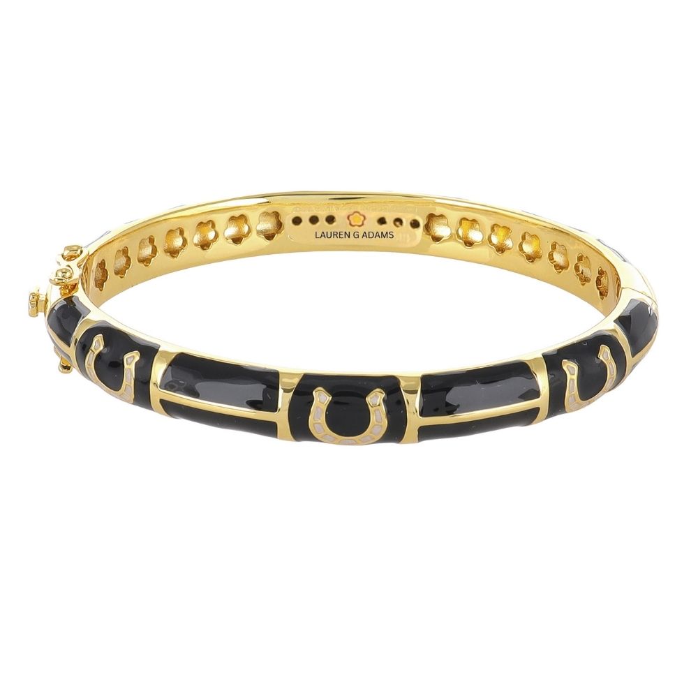 Equestrian Bangle Horseshoe gold-tone hinged bracelet with black enamel by Lauren G Adams on Tampa Home & Garden Store