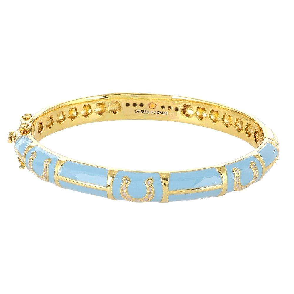 Equestrian Bangle Port Horseshoe gold bracelet with blue enamel segments Lauren G Adams on Tampa Home & Garden Store