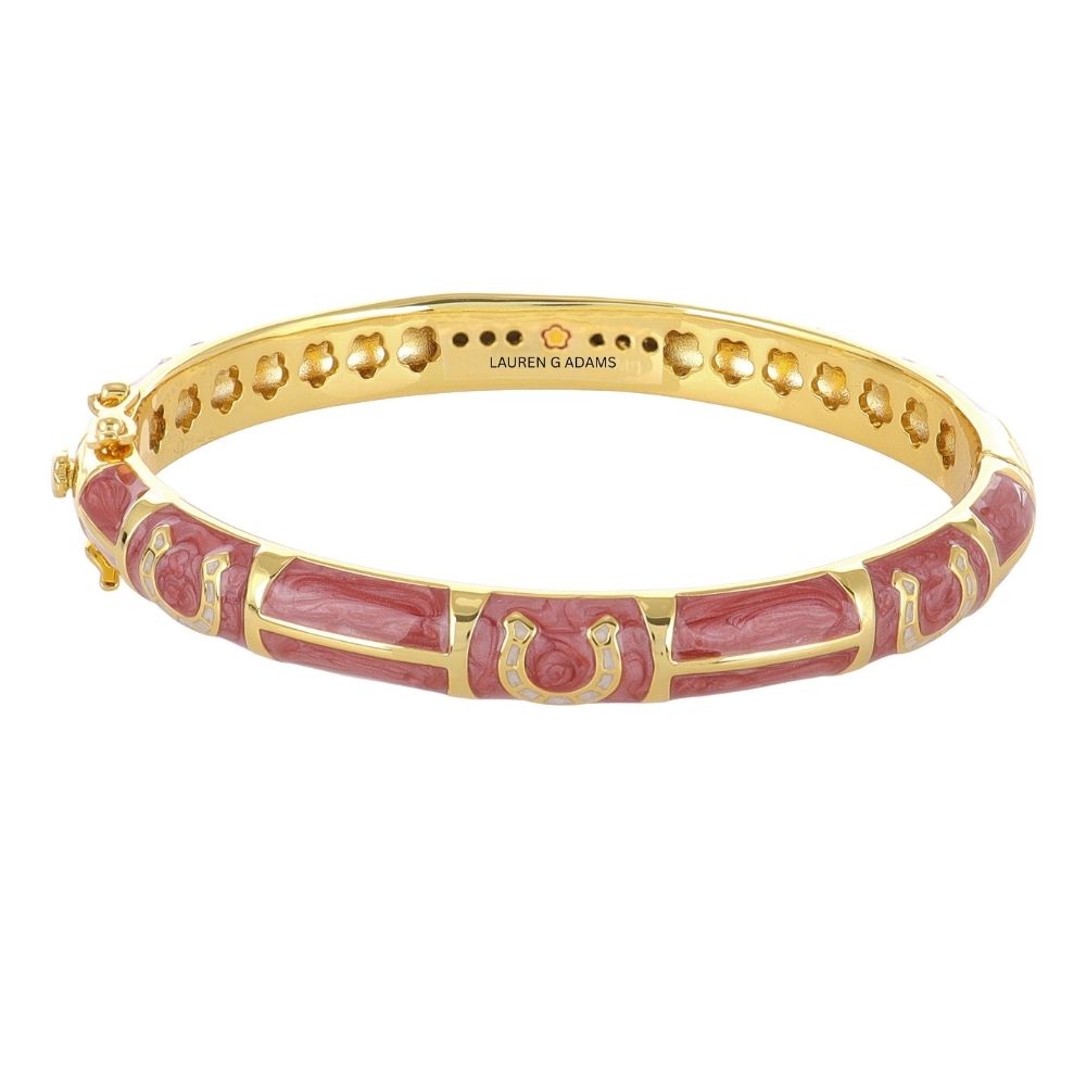 Equestrian Bangle Port Horseshoe, gold-tone pink enamel, hinged lock, Lauren G Adams on Tampa Home & Garden Store