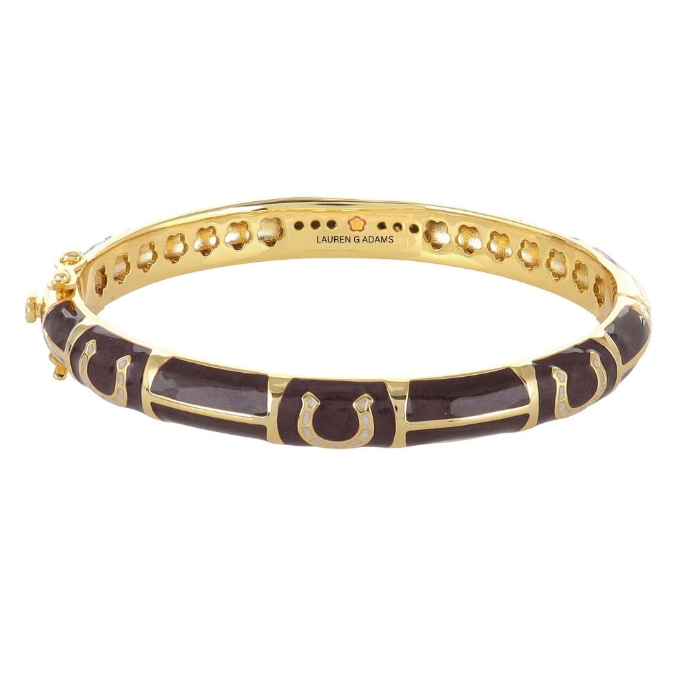 Equestrian Bangle Port Horseshoe by Lauren Adams gold-tone hinged bracelet with plum on Tampa Home & Garden Store