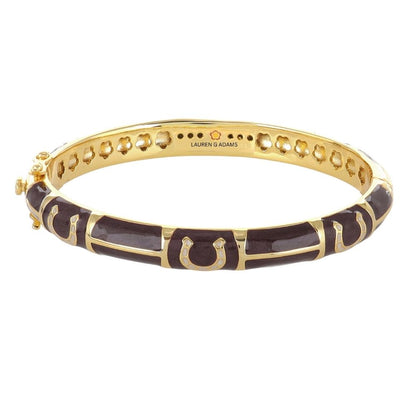 Equestrian Bangle Port Horseshoe by Lauren Adams gold-tone hinged bracelet with plum on Tampa Home & Garden Store