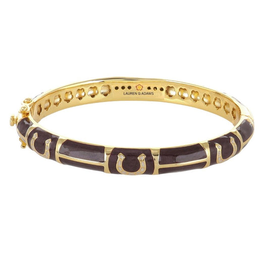 Equestrian Bangle Port Horseshoe by Lauren Adams gold-tone hinged bracelet with plum on Tampa Home & Garden Store