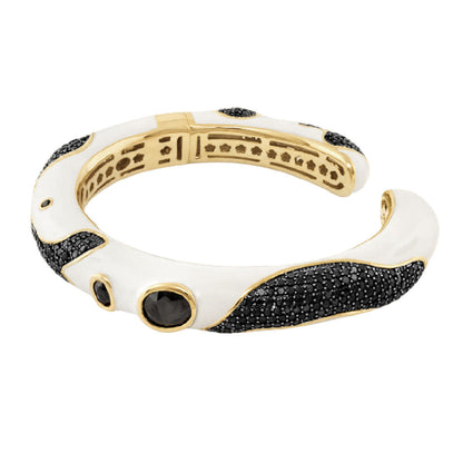 Fire And Ice hinge bracelet by Lauren G Adams, white enamel with black pave accents on Tampa Home & Garden Store