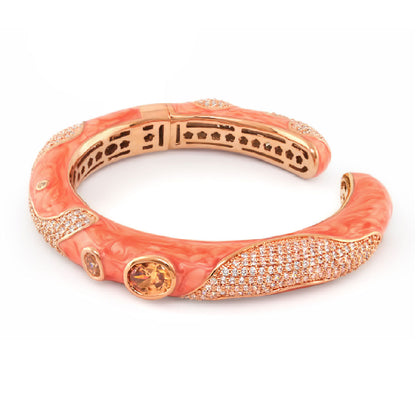 Fire And Ice hinged bangle bracelet coral resin with pavé crystals Lauren G Adams on Tampa Home & Garden Store