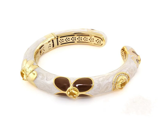 falling Flowers bangle hinged bracelet in white resin with gold-tone accents Lauren G Adams on Tampa Home & Garden Store
