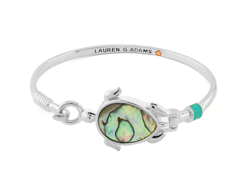 Eau Turtle Bangle Shell Inlay, silver bracelet by Lauren G Adams with shell centerpiece on Tampa Home & Garden Store