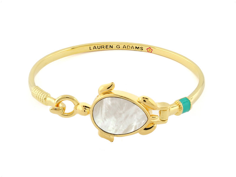 Eau Turtle Bangle with white shell inlay in gold-tone finish, Lauren G Adams bracelet on Tampa Home & Garden Store