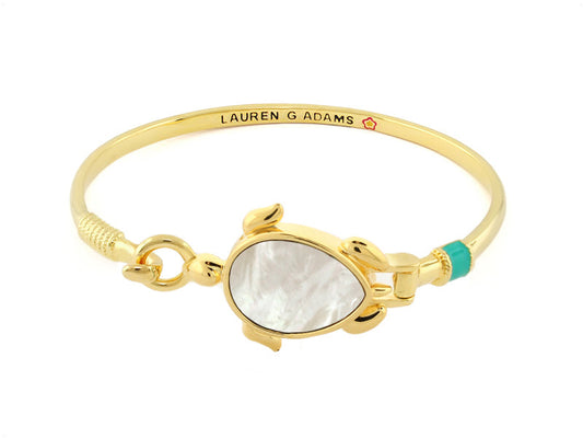 Eau Turtle Bangle with white shell inlay in gold-tone finish, Lauren G Adams bracelet on Tampa Home & Garden Store