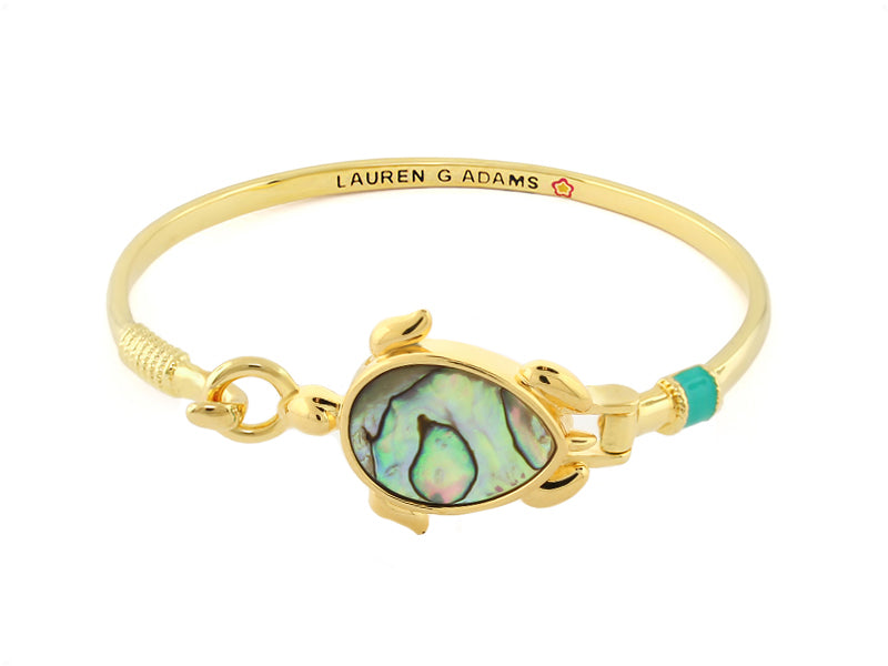 Bracelet Eau Turtle Bangle with shell inlay centerpiece, gold-tone band, Lauren G Adams on Tampa Home & Garden Store
