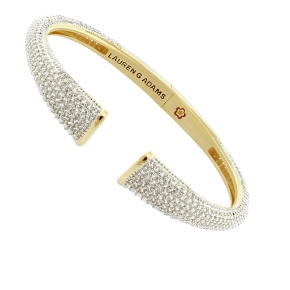 Delicato Pave Bangle gold bracelet with pavé diamonds and Lauren G Adams engraving on Tampa Home & Garden Store
