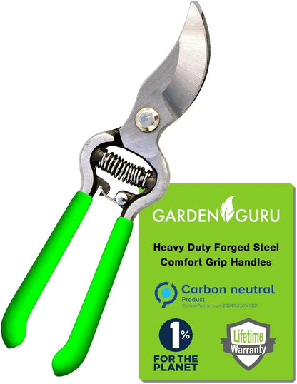 Pruners Garden Guru Classic Bypass Pruning Shears with bright green comfort-grip handles on Tampa Home & Garden Store
