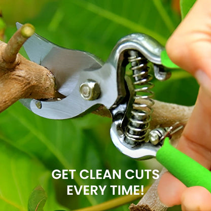 Garden Guru Classic Bypass Pruning Shears trimming twig with steel blade and spring on Tampa Home & Garden Store