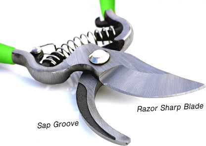Garden Guru Classic Bypass Pruner for garden use, razor sharp blade, sap groove, green handles on Tampa Home & Garden Store