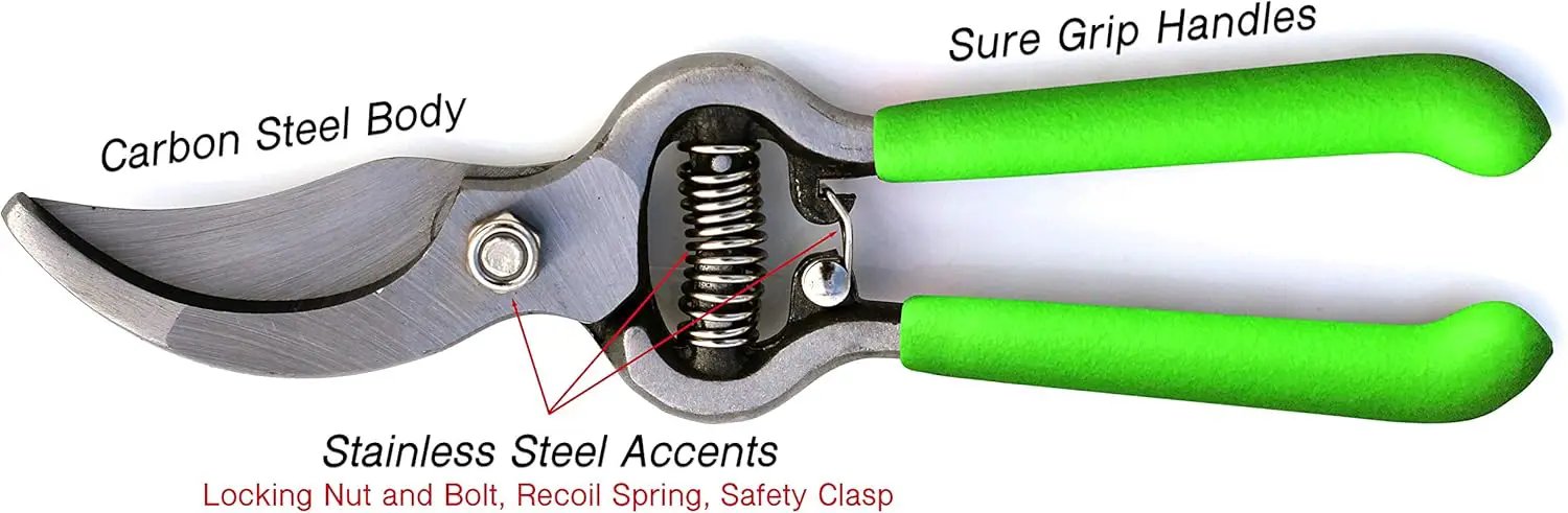 Garden Guru Classic Bypass Pruners with green Sure Grip handles and carbon steel body on Tampa Home & Garden Store