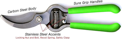 Garden Guru Classic Bypass Pruners with green Sure Grip handles and carbon steel body on Tampa Home & Garden Store
