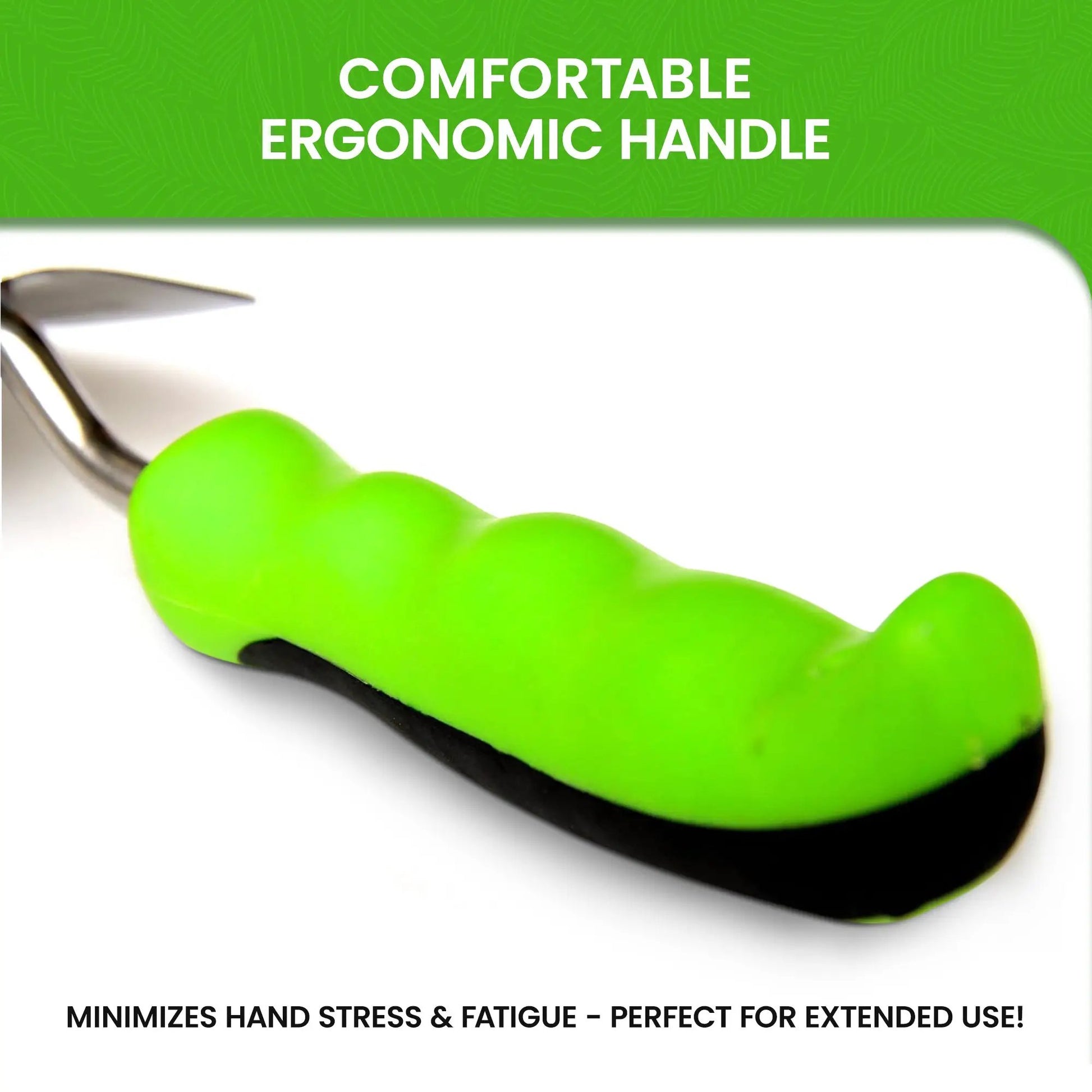 Stainless steel garden trowel with ergonomic neon-green handle by Garden Guru on Tampa Home & Garden Store