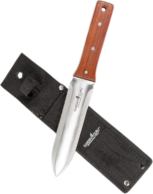 Japanese Hori Hori knife with wooden handle and stainless blade in black sheath Garden Guru on Tampa Home & Garden Store