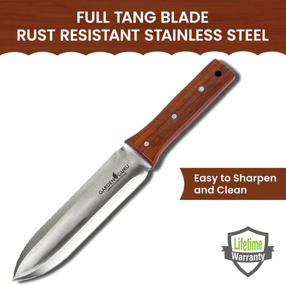 Japanese Hori Hori knife for weeding with wooden handle and steel blade Garden Guru on Tampa Home & Garden Store