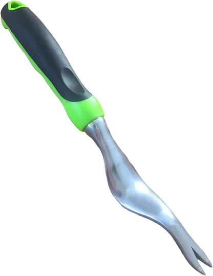 Garden hand weeder tool with lime-green and black ergonomic handle and curved metal blade on Tampa Home & Garden Store