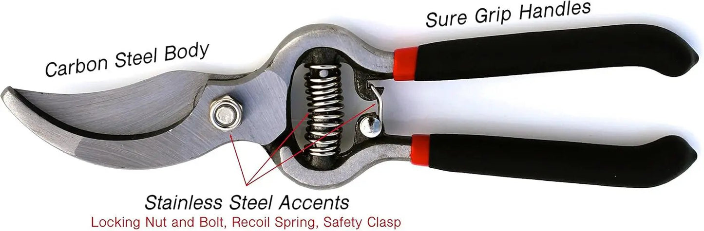 Garden Guru Classic Bypass Pruning Shears pruners with carbon steel body and sure grip on Tampa Home & Garden Store