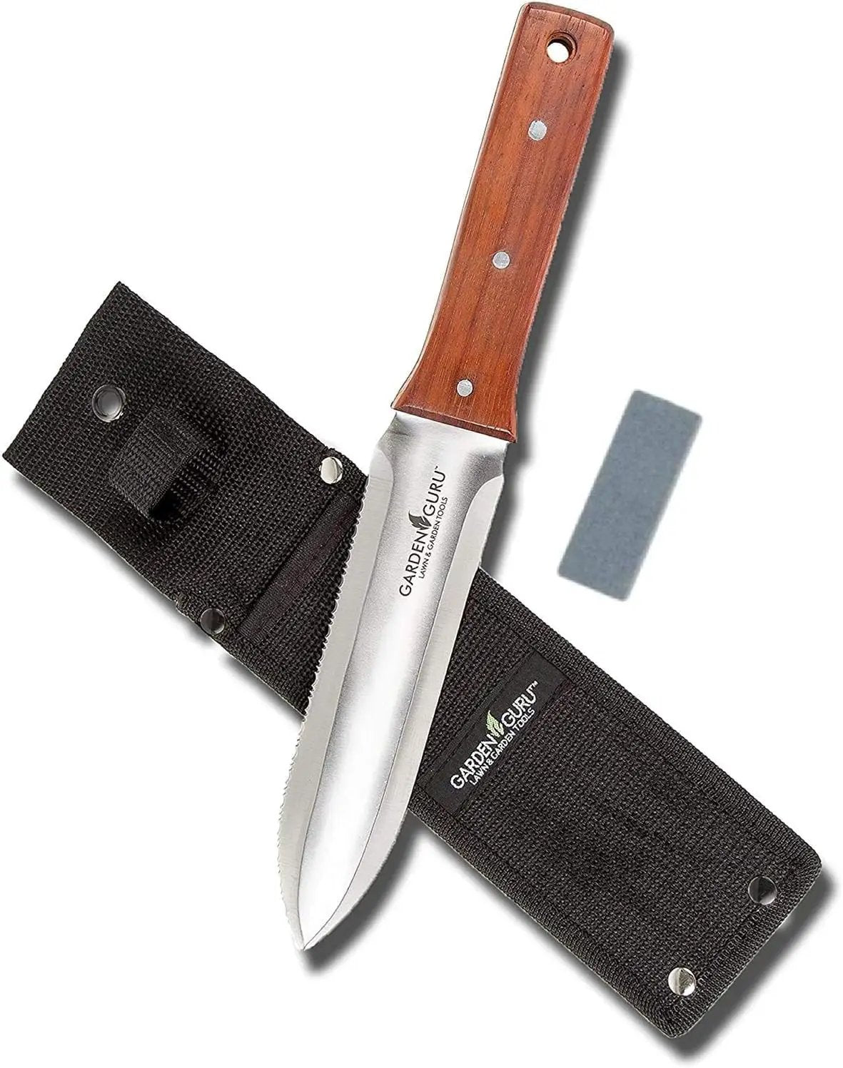 Hori Hori garden knife deluxe set with wooden handle, stainless blade, Garden Guru sheath on Tampa Home & Garden Store