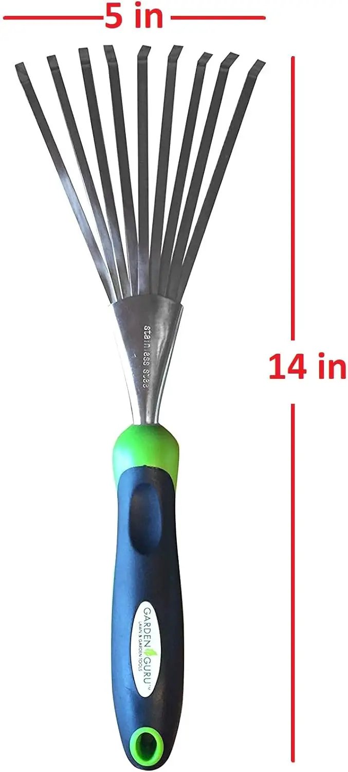 Stainless steel rake Garden Guru blue/green handle 14 in cultivating tool Tampa on Tampa Home & Garden Store