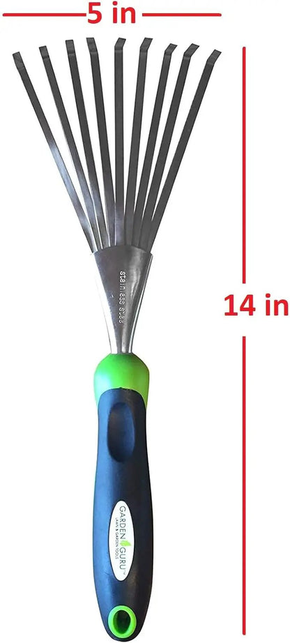 Stainless steel rake Garden Guru blue/green handle 14 in cultivating tool Tampa on Tampa Home & Garden Store
