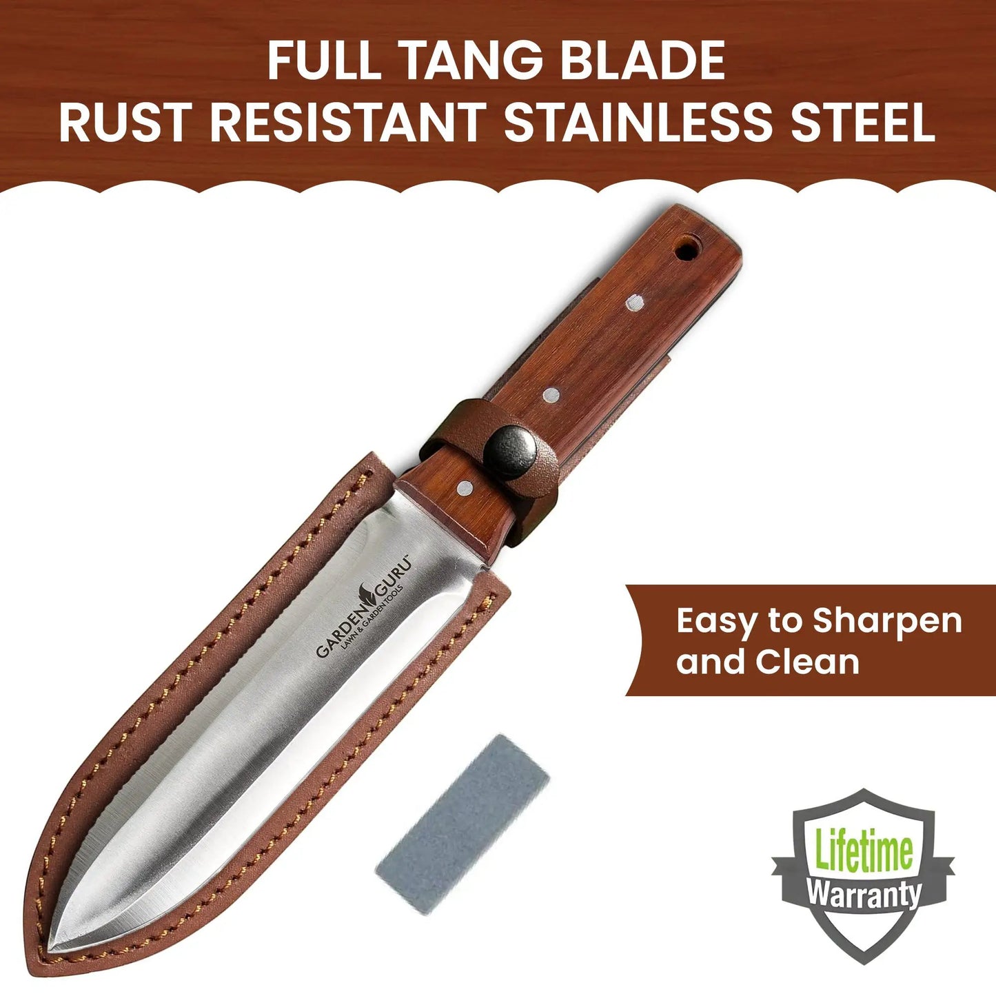 Hori Hori garden knife supreme set by Garden Guru with full tang blade and wooden handle on Tampa Home & Garden Store