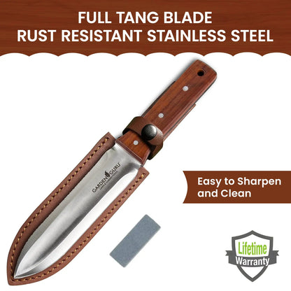 Hori Hori garden knife supreme set by Garden Guru with full tang blade and wooden handle on Tampa Home & Garden Store