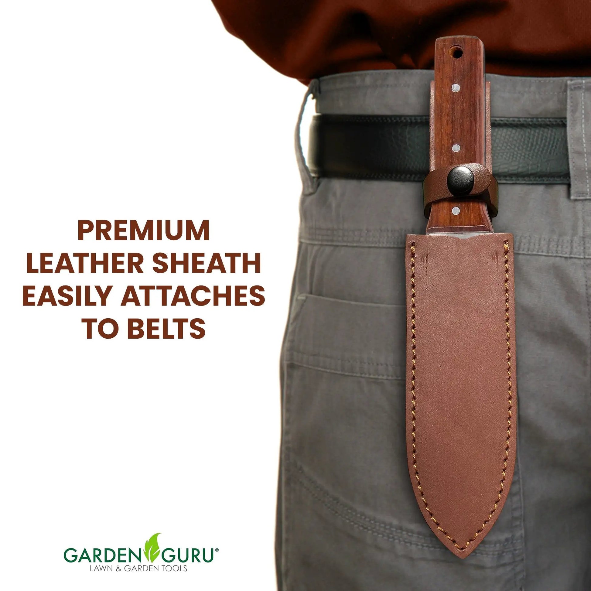 Hori Hori Garden Knife Supreme Set for Weeding with wooden handle in leather sheath Garden Guru on Tampa Home & Garden Store