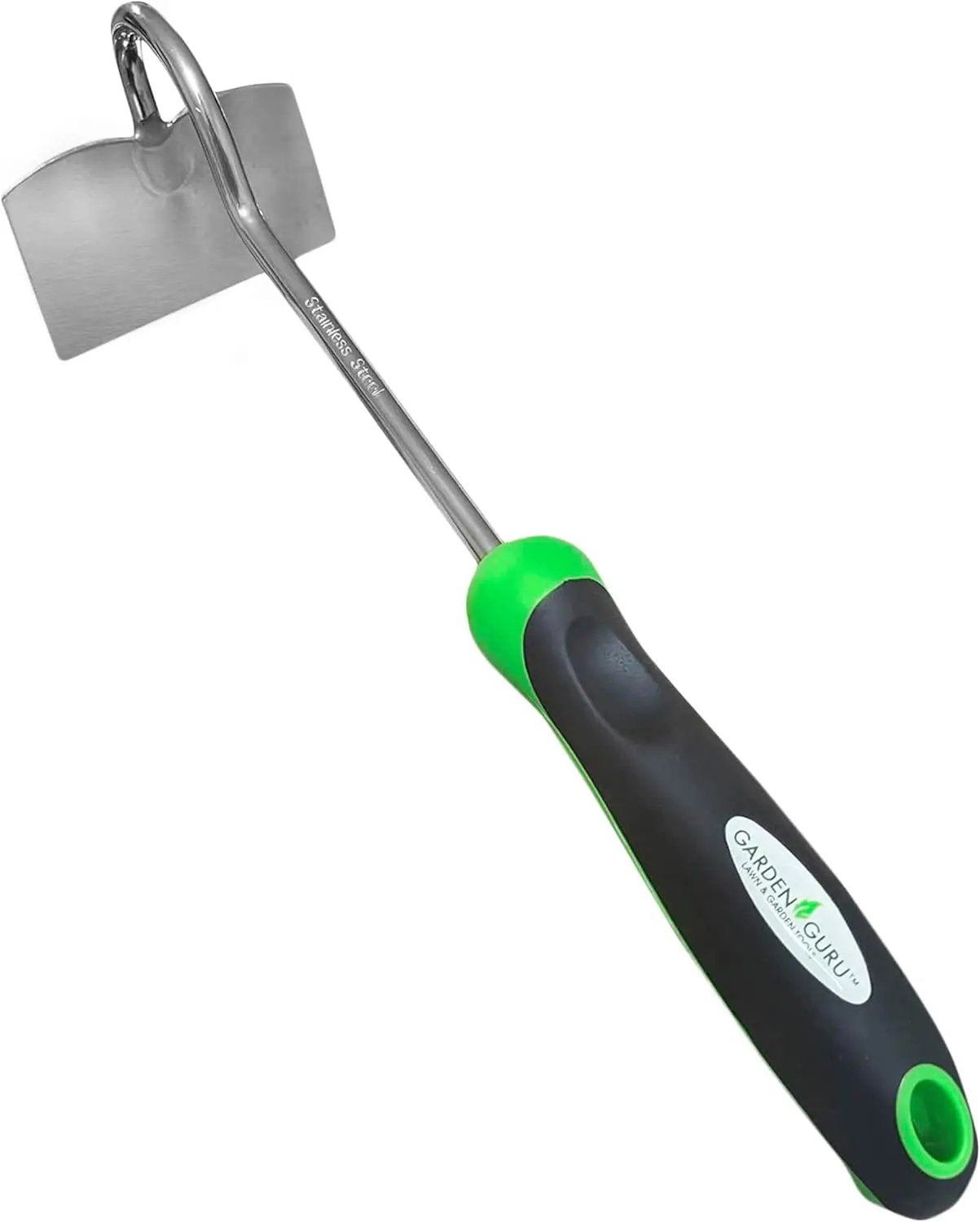 Garden hand hoe, stainless steel blade, rust-resistant, green and black handle, Garden Guru on Tampa Home & Garden Store