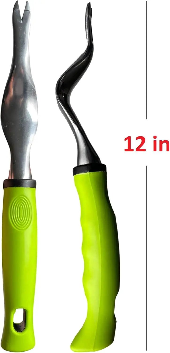 Garden Hand Weeder Tool with Ergonomic Handle, neon green grip, 12 in cultivating tool Garden Guru on Tampa Home & Garden Store