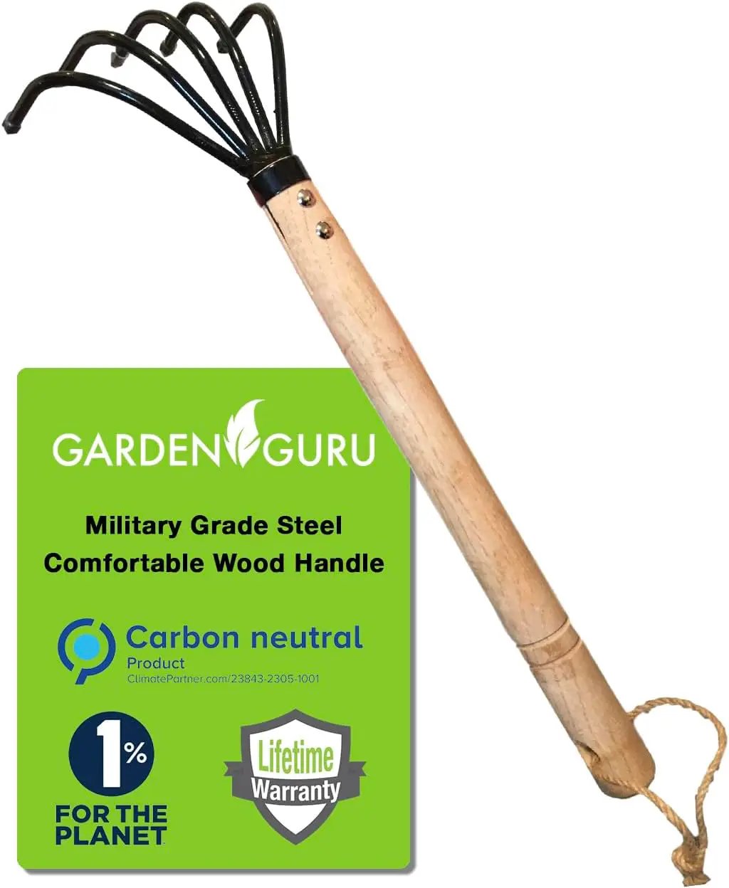 Garden Claw Cultivator Rake by Garden Guru with wooden handle and steel tines on Tampa Home & Garden Store