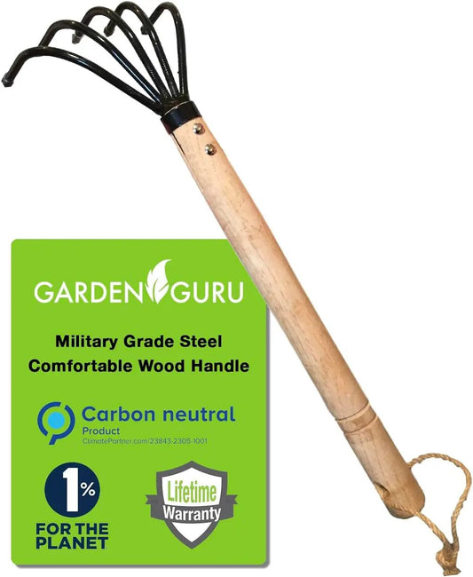 Garden Claw Cultivator Rake by Garden Guru with wooden handle and steel tines on Tampa Home & Garden Store